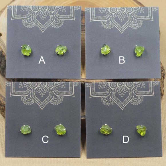Peridot and Sterling Silver Crystal Stud Earrings - Choose the pair you want - Picture 2 of 6